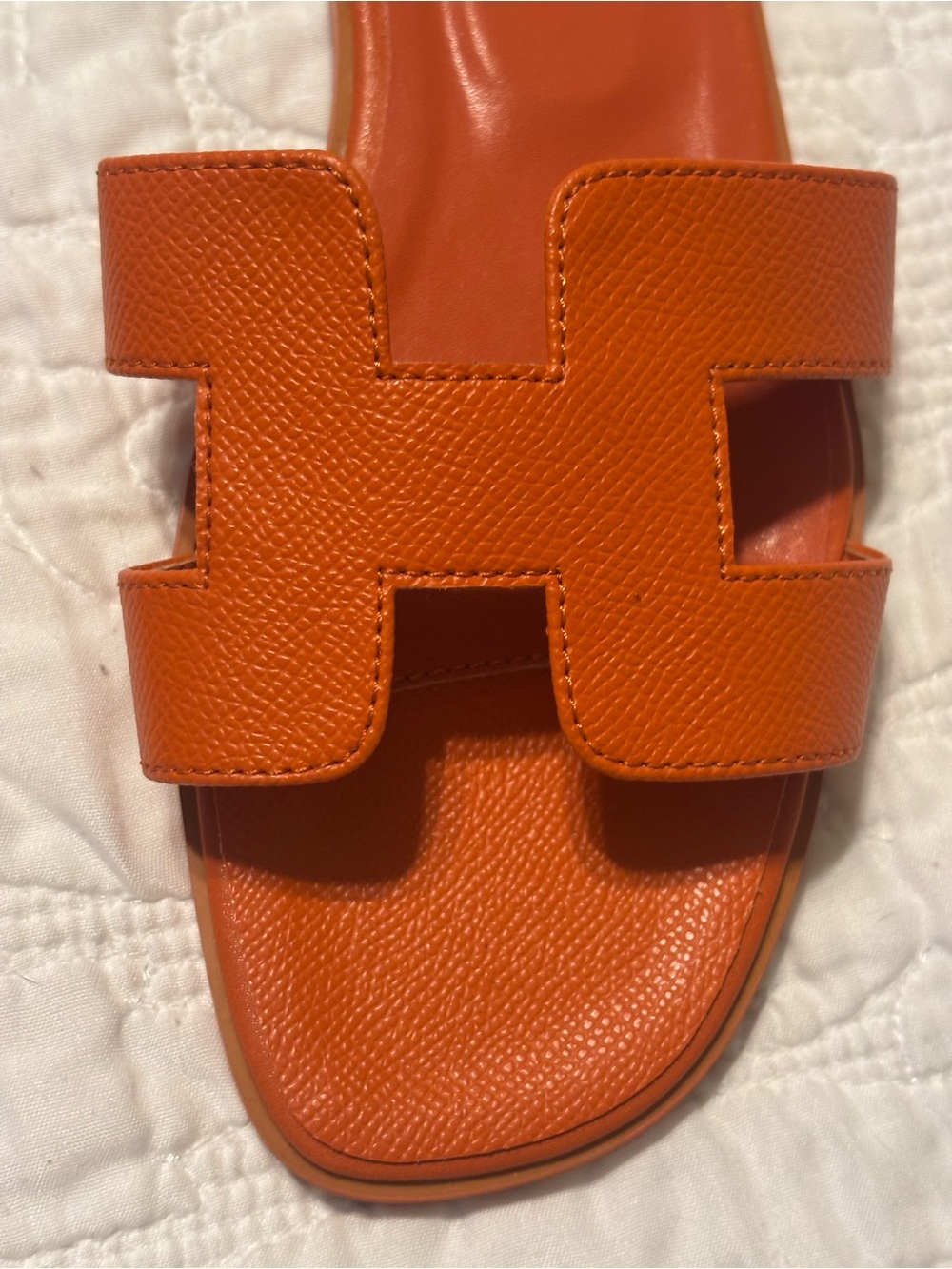 Hermes Orange Enamel Oran Leather Slide Sandals - Picture 4 of 12